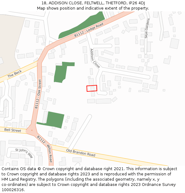 18, ADDISON CLOSE, FELTWELL, THETFORD, IP26 4DJ: Location map and indicative extent of plot