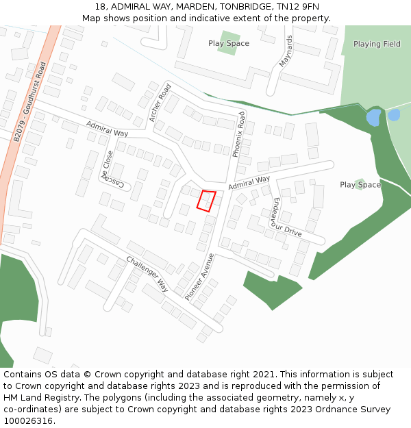 18, ADMIRAL WAY, MARDEN, TONBRIDGE, TN12 9FN: Location map and indicative extent of plot