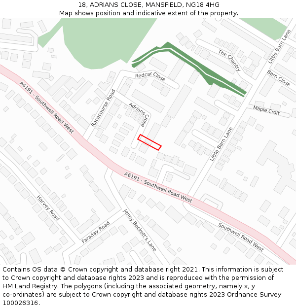 18, ADRIANS CLOSE, MANSFIELD, NG18 4HG: Location map and indicative extent of plot