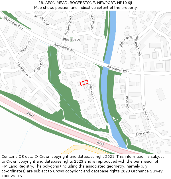 18, AFON MEAD, ROGERSTONE, NEWPORT, NP10 9JL: Location map and indicative extent of plot