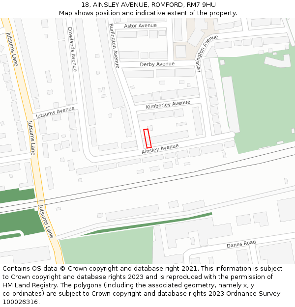 18, AINSLEY AVENUE, ROMFORD, RM7 9HU: Location map and indicative extent of plot