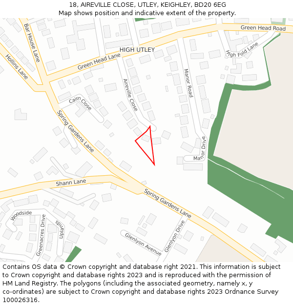 18, AIREVILLE CLOSE, UTLEY, KEIGHLEY, BD20 6EG: Location map and indicative extent of plot