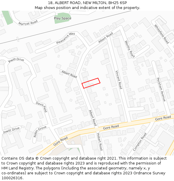 18, ALBERT ROAD, NEW MILTON, BH25 6SP: Location map and indicative extent of plot