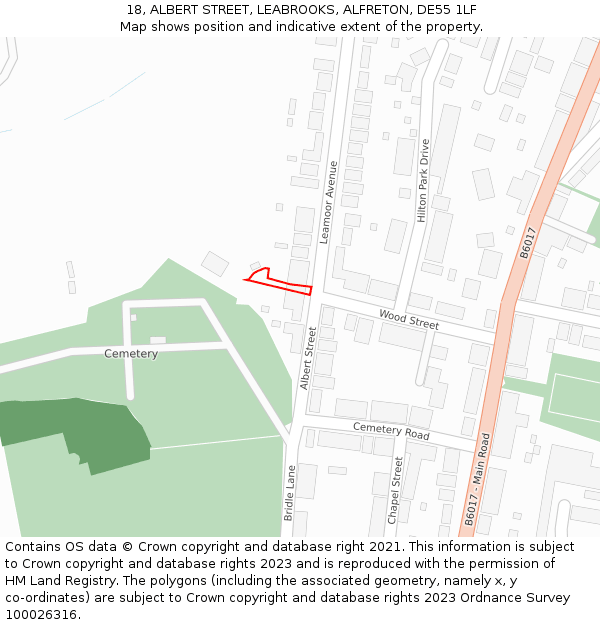 18, ALBERT STREET, LEABROOKS, ALFRETON, DE55 1LF: Location map and indicative extent of plot