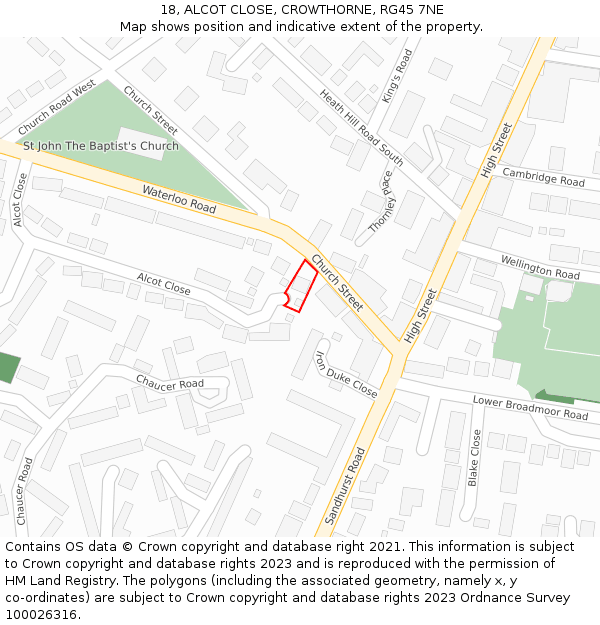 18, ALCOT CLOSE, CROWTHORNE, RG45 7NE: Location map and indicative extent of plot