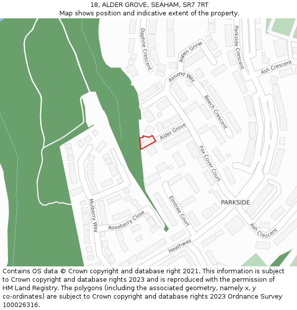 18, ALDER GROVE, SEAHAM, SR7 7RT: Location map and indicative extent of plot