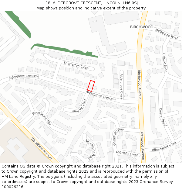 18, ALDERGROVE CRESCENT, LINCOLN, LN6 0SJ: Location map and indicative extent of plot