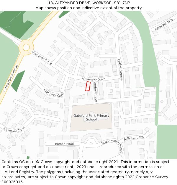 18, ALEXANDER DRIVE, WORKSOP, S81 7NP: Location map and indicative extent of plot