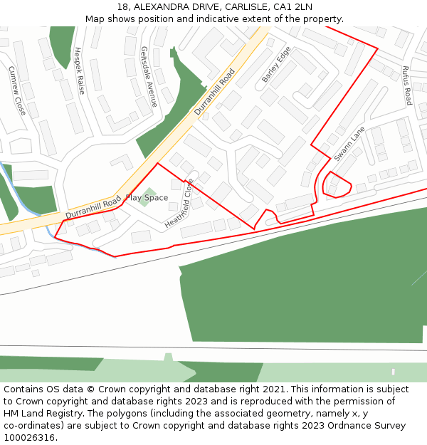 18, ALEXANDRA DRIVE, CARLISLE, CA1 2LN: Location map and indicative extent of plot