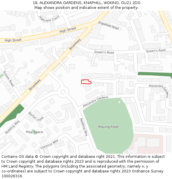 18, ALEXANDRA GARDENS, KNAPHILL, WOKING, GU21 2DG: Location map and indicative extent of plot