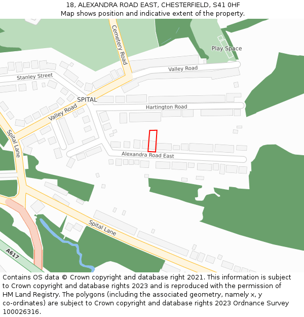 18, ALEXANDRA ROAD EAST, CHESTERFIELD, S41 0HF: Location map and indicative extent of plot