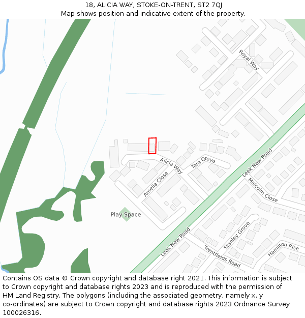 18, ALICIA WAY, STOKE-ON-TRENT, ST2 7QJ: Location map and indicative extent of plot