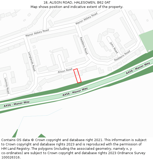 18, ALISON ROAD, HALESOWEN, B62 0AT: Location map and indicative extent of plot