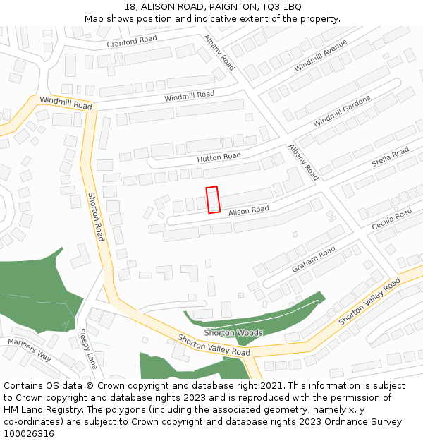 18, ALISON ROAD, PAIGNTON, TQ3 1BQ: Location map and indicative extent of plot