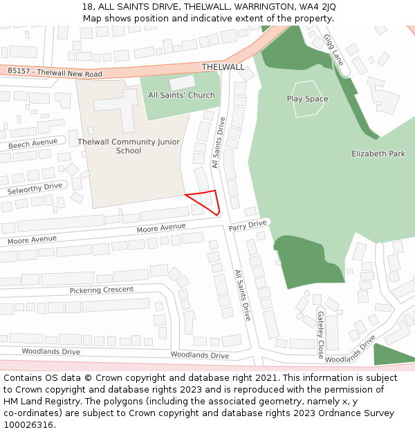 18, ALL SAINTS DRIVE, THELWALL, WARRINGTON, WA4 2JQ: Location map and indicative extent of plot