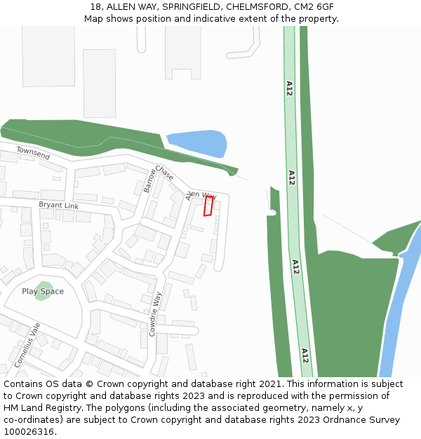 18, ALLEN WAY, SPRINGFIELD, CHELMSFORD, CM2 6GF: Location map and indicative extent of plot