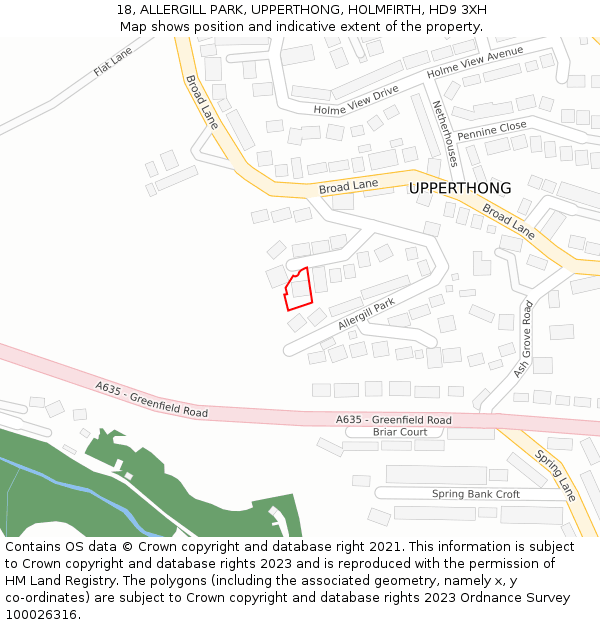 18, ALLERGILL PARK, UPPERTHONG, HOLMFIRTH, HD9 3XH: Location map and indicative extent of plot