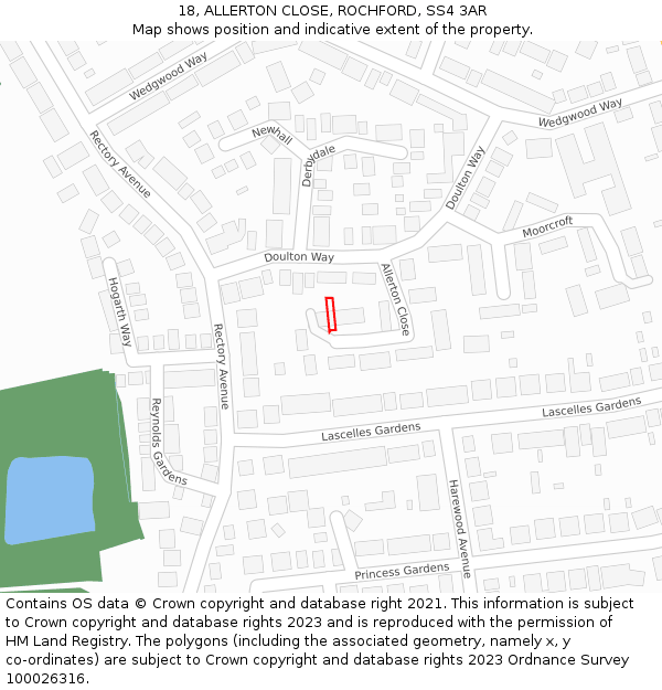 18, ALLERTON CLOSE, ROCHFORD, SS4 3AR: Location map and indicative extent of plot