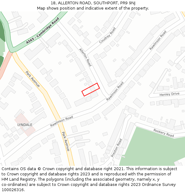 18, ALLERTON ROAD, SOUTHPORT, PR9 9NJ: Location map and indicative extent of plot