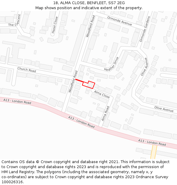 18, ALMA CLOSE, BENFLEET, SS7 2EG: Location map and indicative extent of plot