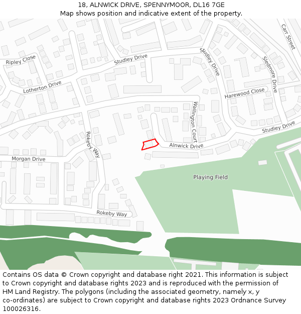 18, ALNWICK DRIVE, SPENNYMOOR, DL16 7GE: Location map and indicative extent of plot