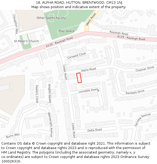 18, ALPHA ROAD, HUTTON, BRENTWOOD, CM13 1NJ: Location map and indicative extent of plot