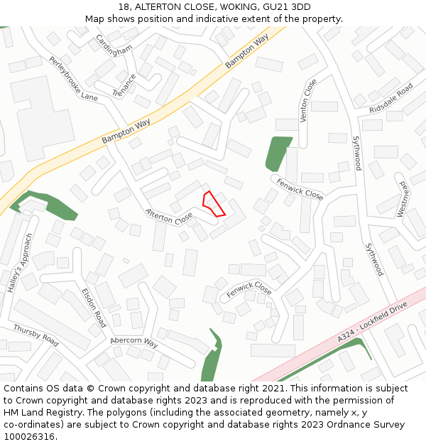 18, ALTERTON CLOSE, WOKING, GU21 3DD: Location map and indicative extent of plot