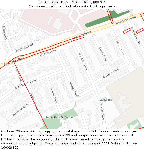 18, ALTHORPE DRIVE, SOUTHPORT, PR8 6HS: Location map and indicative extent of plot
