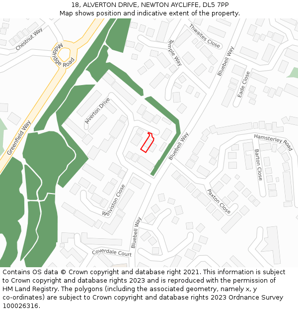 18, ALVERTON DRIVE, NEWTON AYCLIFFE, DL5 7PP: Location map and indicative extent of plot