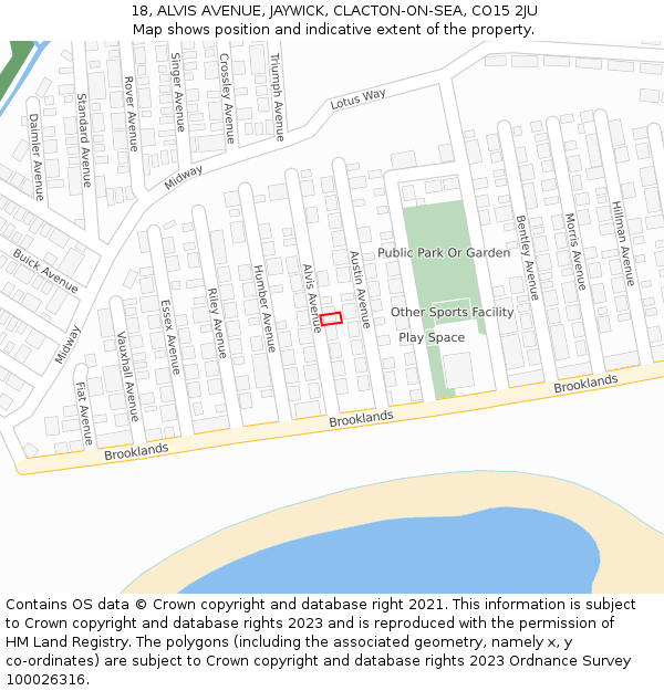 18, ALVIS AVENUE, JAYWICK, CLACTON-ON-SEA, CO15 2JU: Location map and indicative extent of plot