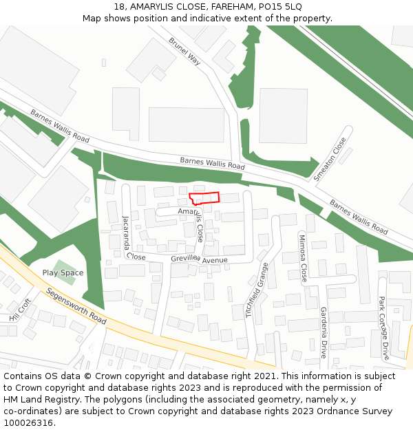 18, AMARYLIS CLOSE, FAREHAM, PO15 5LQ: Location map and indicative extent of plot