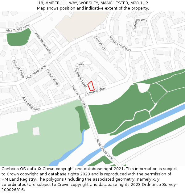 18, AMBERHILL WAY, WORSLEY, MANCHESTER, M28 1UP: Location map and indicative extent of plot