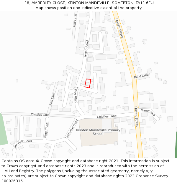 18, AMBERLEY CLOSE, KEINTON MANDEVILLE, SOMERTON, TA11 6EU: Location map and indicative extent of plot