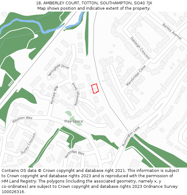 18, AMBERLEY COURT, TOTTON, SOUTHAMPTON, SO40 7JX: Location map and indicative extent of plot