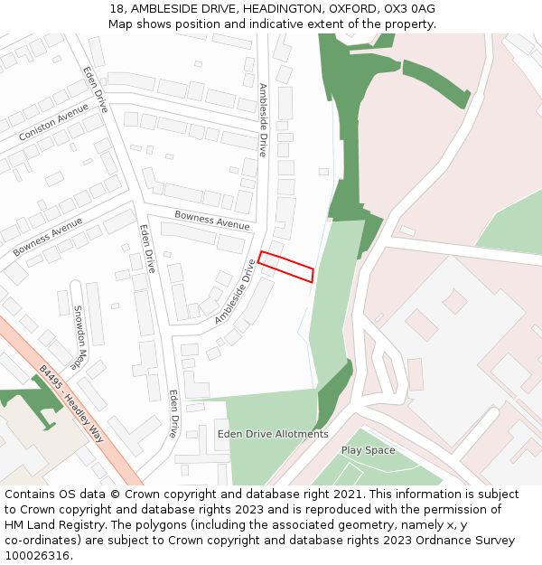 18, AMBLESIDE DRIVE, HEADINGTON, OXFORD, OX3 0AG: Location map and indicative extent of plot