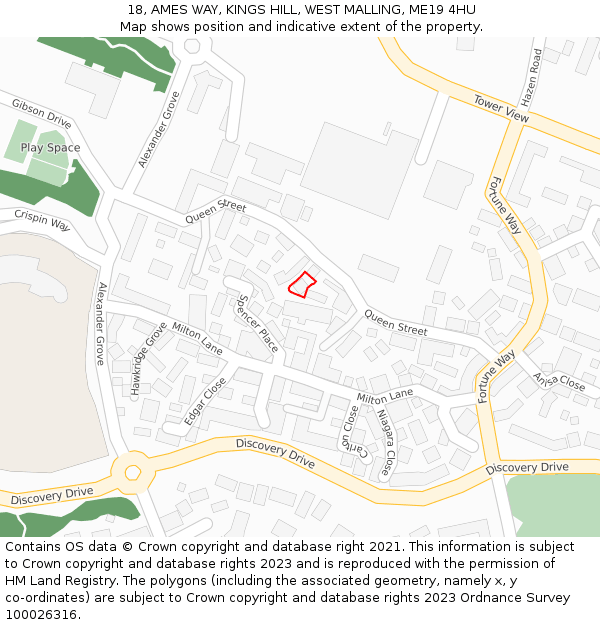 18, AMES WAY, KINGS HILL, WEST MALLING, ME19 4HU: Location map and indicative extent of plot