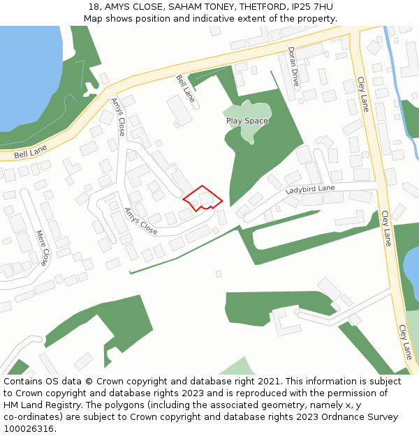 18, AMYS CLOSE, SAHAM TONEY, THETFORD, IP25 7HU: Location map and indicative extent of plot