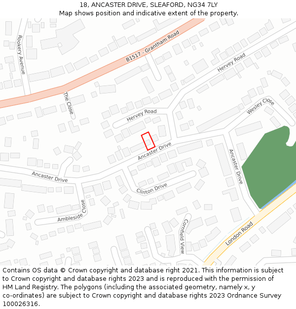 18, ANCASTER DRIVE, SLEAFORD, NG34 7LY: Location map and indicative extent of plot