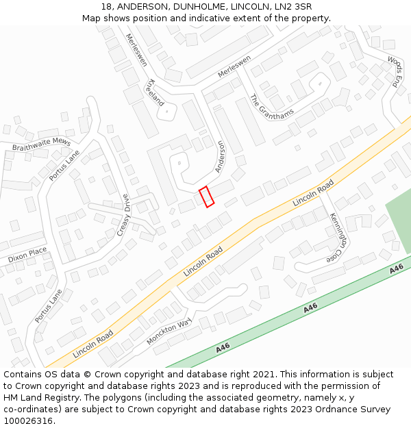 18, ANDERSON, DUNHOLME, LINCOLN, LN2 3SR: Location map and indicative extent of plot
