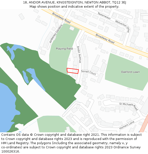 18, ANDOR AVENUE, KINGSTEIGNTON, NEWTON ABBOT, TQ12 3EJ: Location map and indicative extent of plot