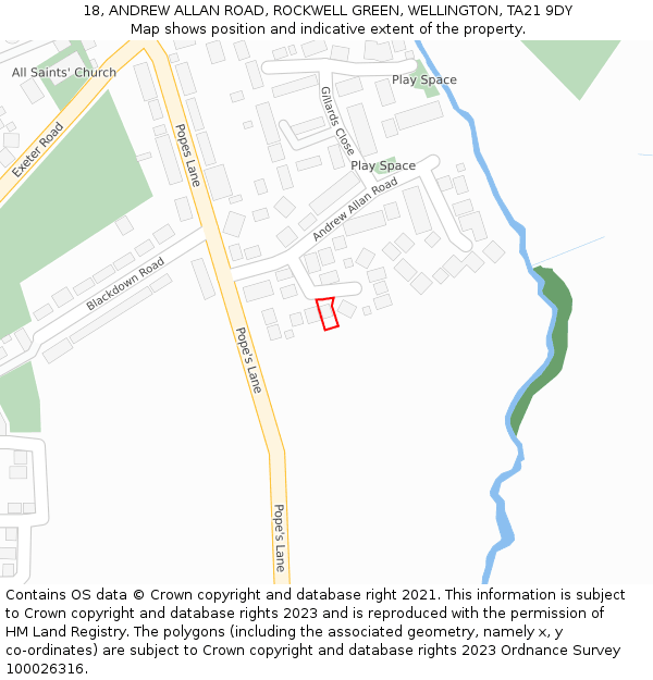 18, ANDREW ALLAN ROAD, ROCKWELL GREEN, WELLINGTON, TA21 9DY: Location map and indicative extent of plot