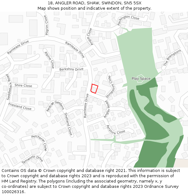 18, ANGLER ROAD, SHAW, SWINDON, SN5 5SX: Location map and indicative extent of plot