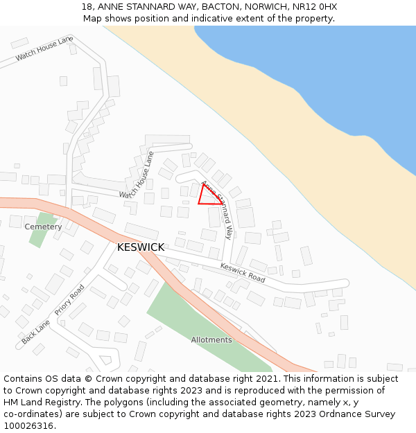 18, ANNE STANNARD WAY, BACTON, NORWICH, NR12 0HX: Location map and indicative extent of plot