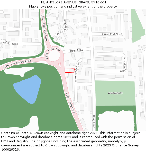 18, ANTELOPE AVENUE, GRAYS, RM16 6QT: Location map and indicative extent of plot