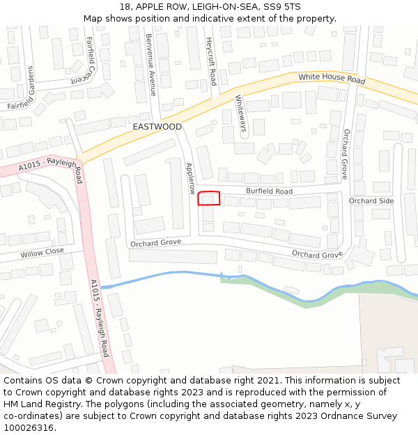 18, APPLE ROW, LEIGH-ON-SEA, SS9 5TS: Location map and indicative extent of plot