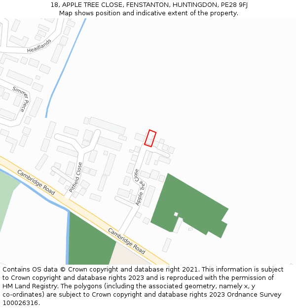 18, APPLE TREE CLOSE, FENSTANTON, HUNTINGDON, PE28 9FJ: Location map and indicative extent of plot