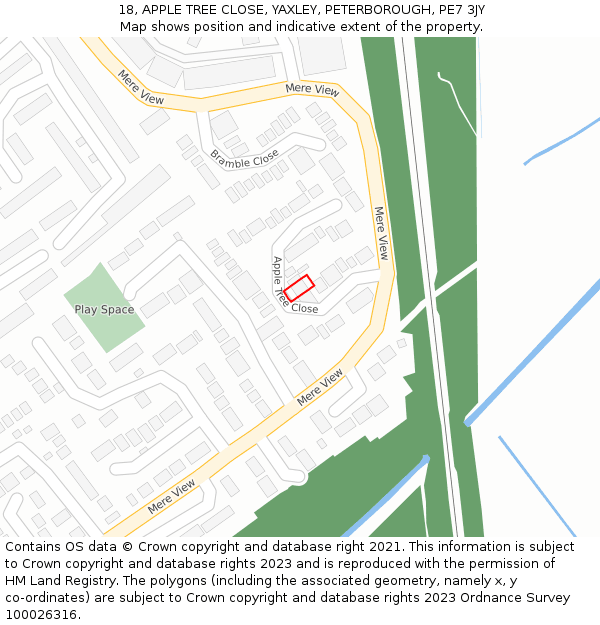 18, APPLE TREE CLOSE, YAXLEY, PETERBOROUGH, PE7 3JY: Location map and indicative extent of plot