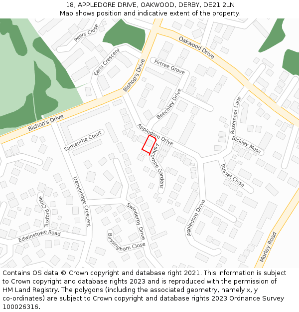 18, APPLEDORE DRIVE, OAKWOOD, DERBY, DE21 2LN: Location map and indicative extent of plot