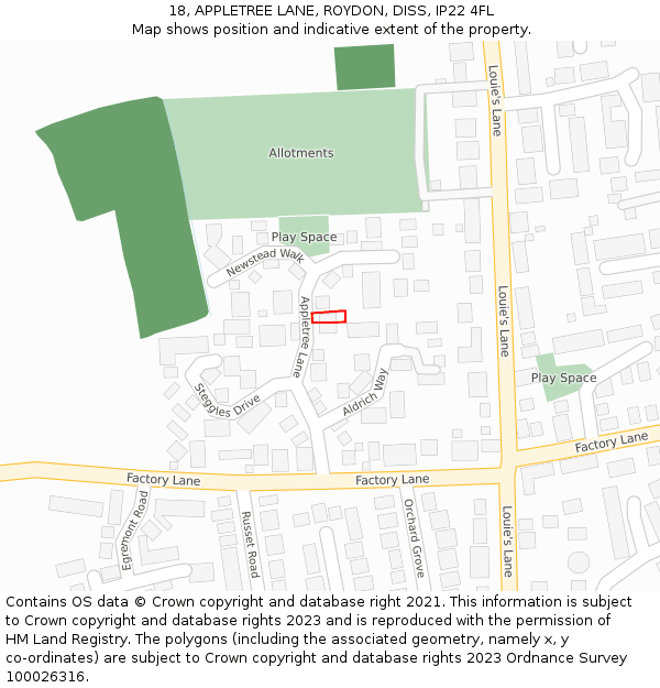 18, APPLETREE LANE, ROYDON, DISS, IP22 4FL: Location map and indicative extent of plot