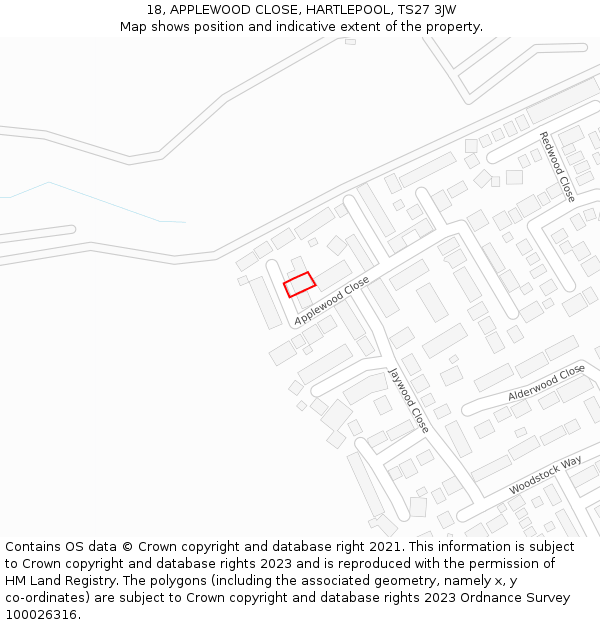 18, APPLEWOOD CLOSE, HARTLEPOOL, TS27 3JW: Location map and indicative extent of plot